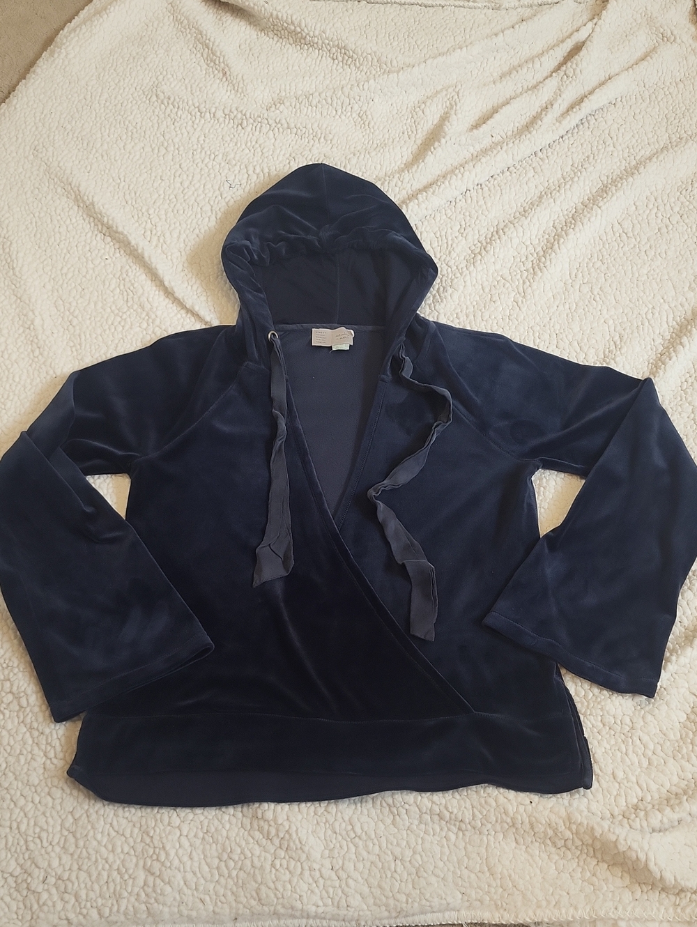 Anthropologie Saturday Sunday Navy Blue Velour Faux Wrap Hoodie Small